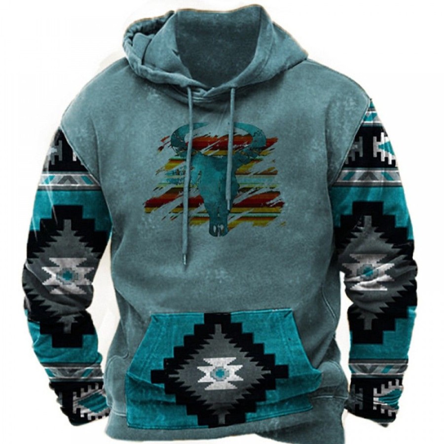 Men'S Favoshape | Men'S Vintage Western Aztec Pattern 3D Print Hoodie Green