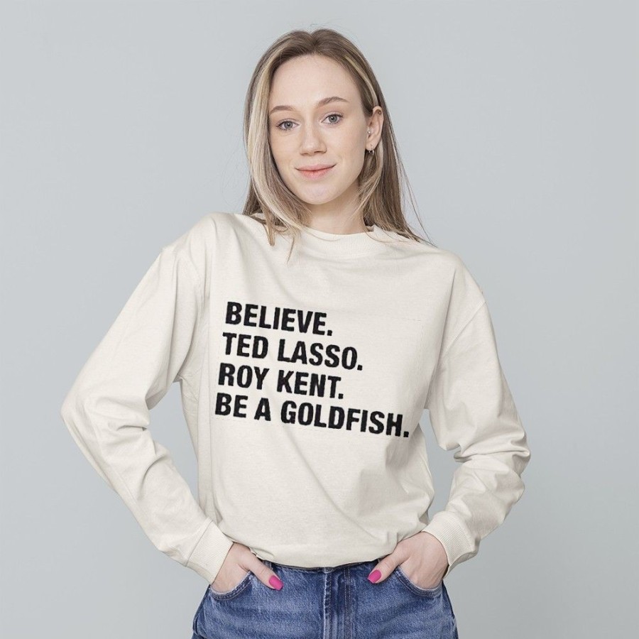 Women'S Favoshape | Women'S Believe Ted Lasso Roy Kent Be A Goldfish Crewneck Sweatshirt Khaki