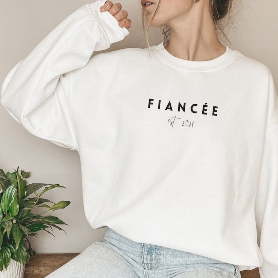 Custom Favoshape | Custom Engagement Couple'S Fiance & Fiancee Crewneck Sweatshirt