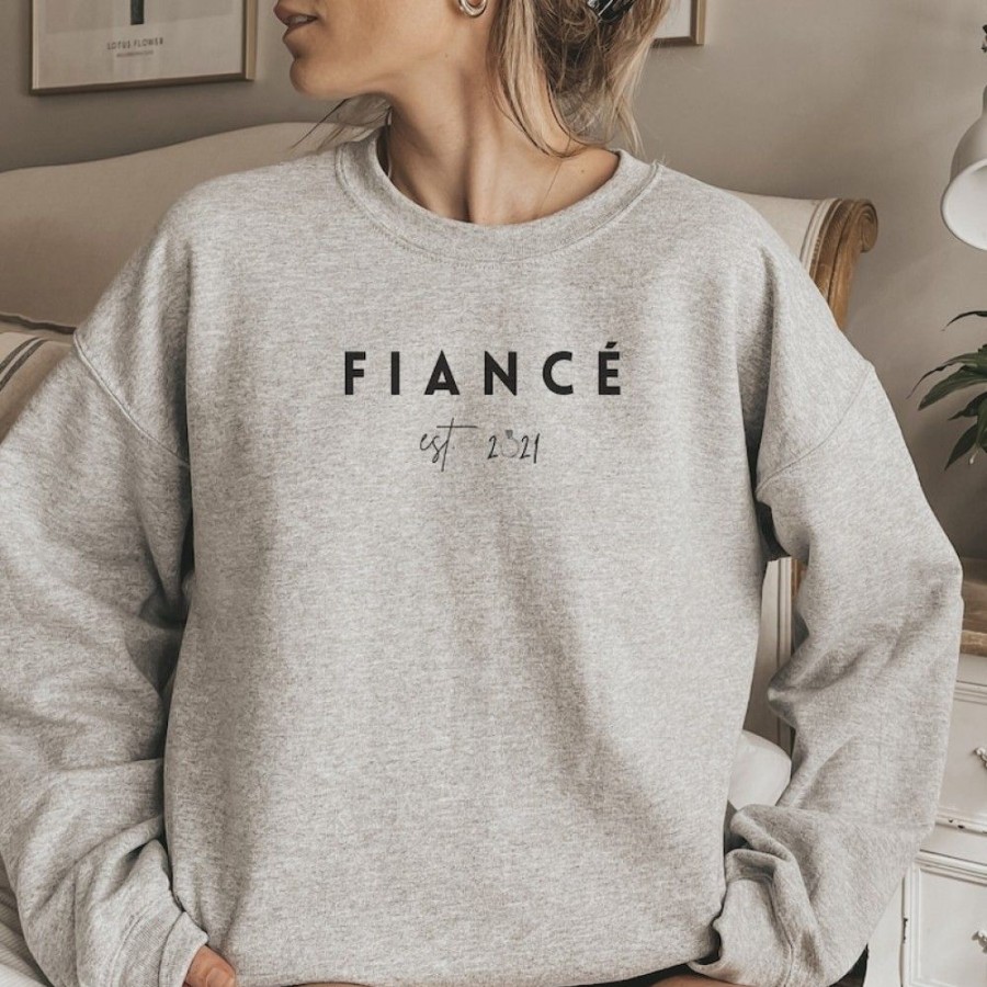 Custom Favoshape | Custom Engagement Couple'S Fiance & Fiancee Crewneck Sweatshirt