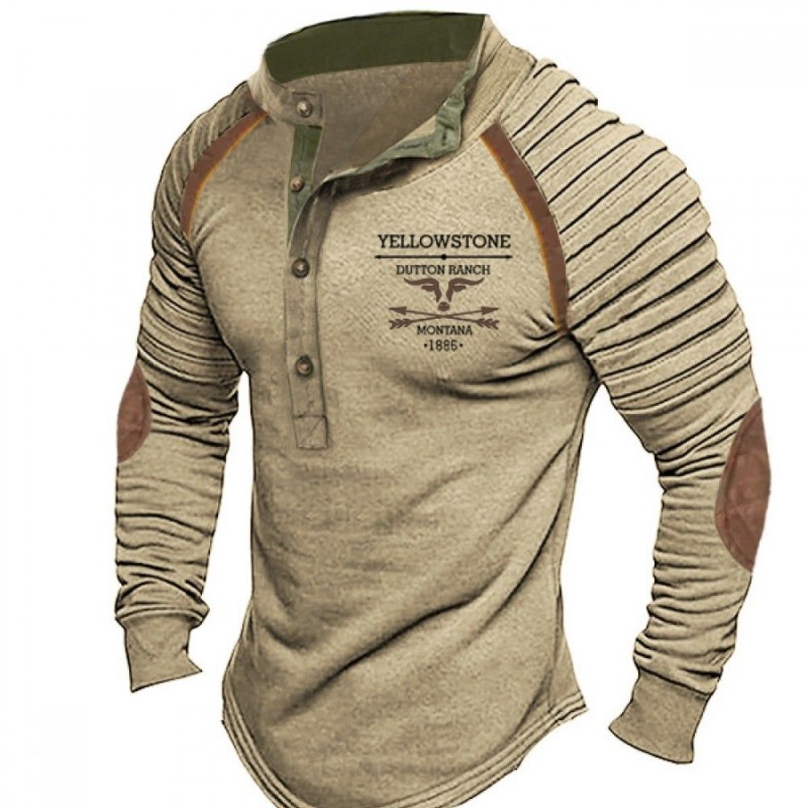 Men'S Favoshape | Men'S Vintage Yellowstone Dutton Ranch Long Sleeve Shirt