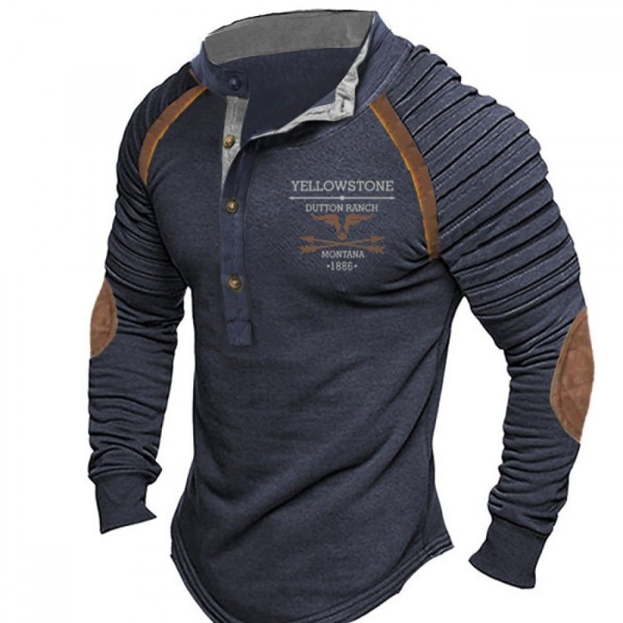 Men'S Favoshape | Men'S Vintage Yellowstone Dutton Ranch Long Sleeve Shirt