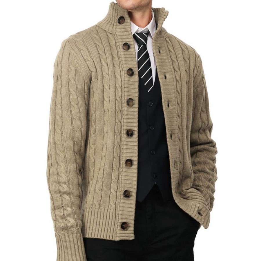 Men'S Favoshape | Men'S Vintage Button-Up Stand Collar Knitted Cardigan Sweater