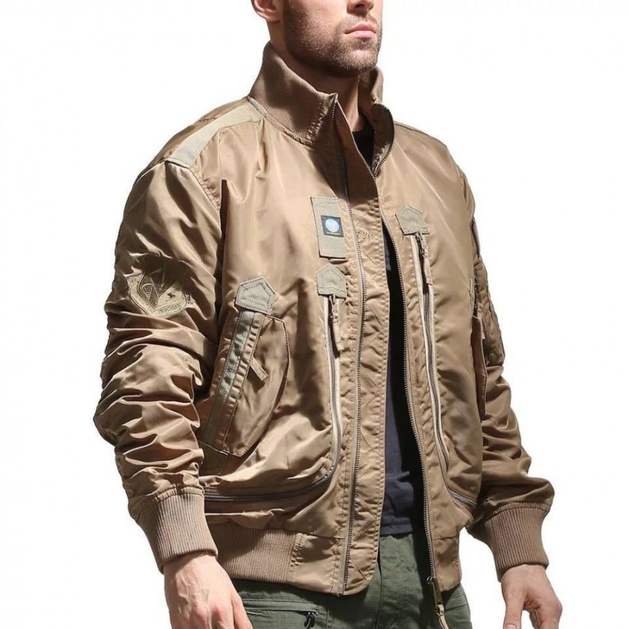 Men'S Favoshape | Men'S Vintage Olive Flight Bomber Jacket