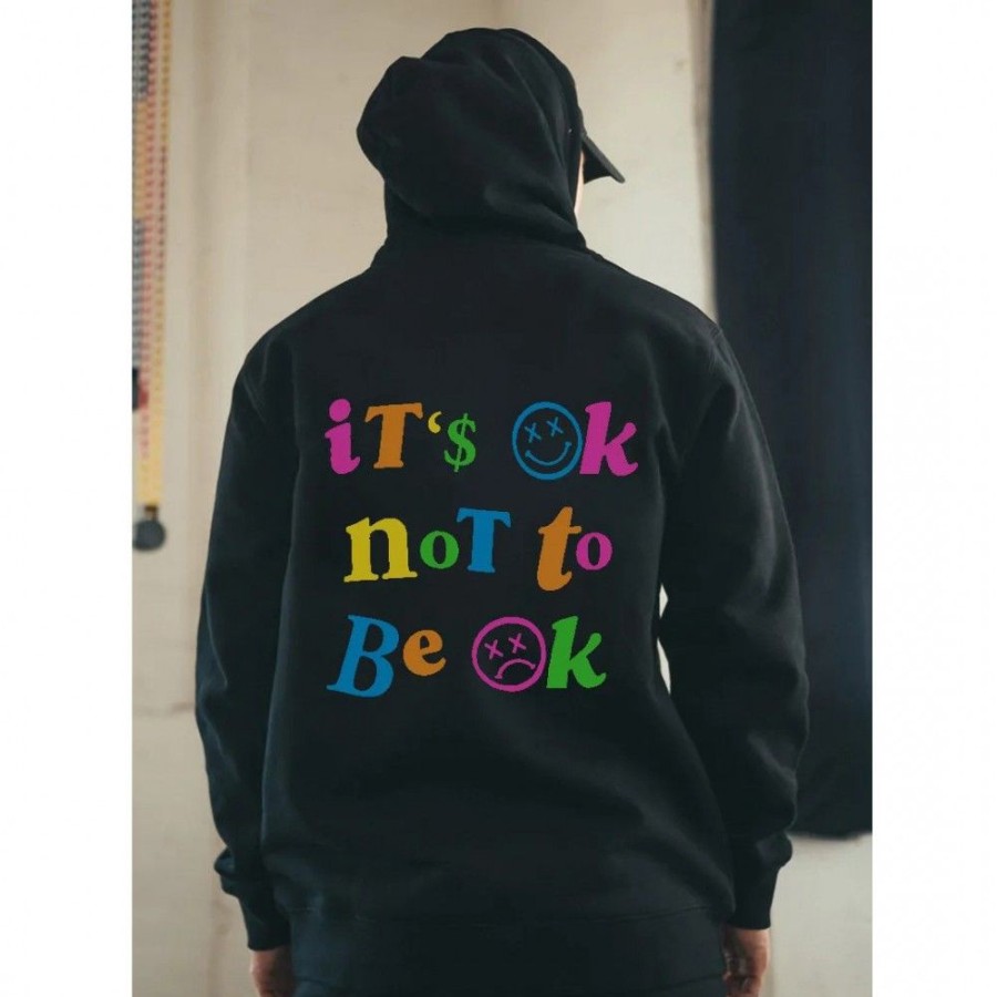 Men'S Favoshape | Men'S It'S Ok Not To Be Ok Printed Hoodie Black