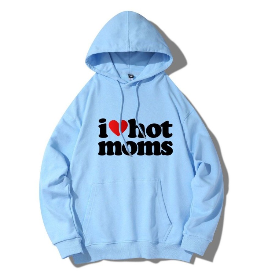 Men'S Favoshape | Unisex Light Blue I Love Hot Moms Oversized Hoodies