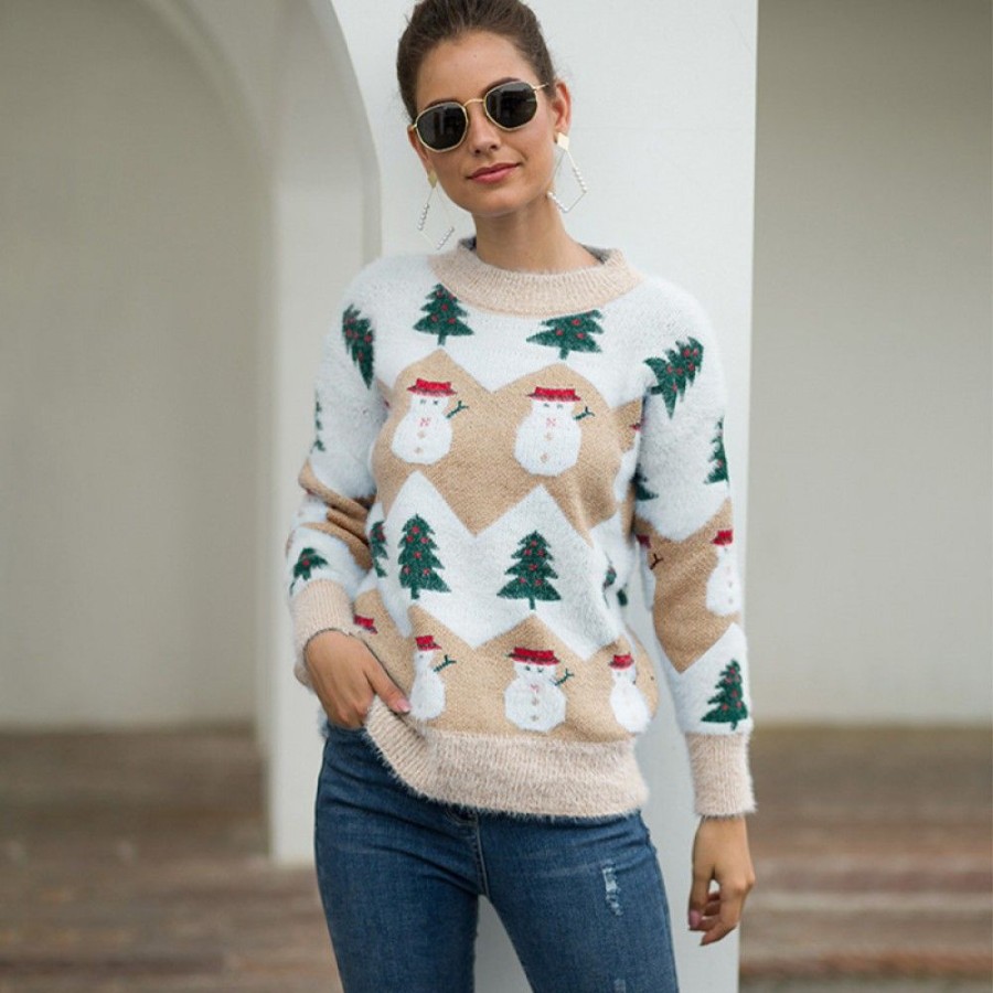 Ugly Sweater Favoshape | Women'S Christmas Tree Snowman Holiday Pullover Sweater