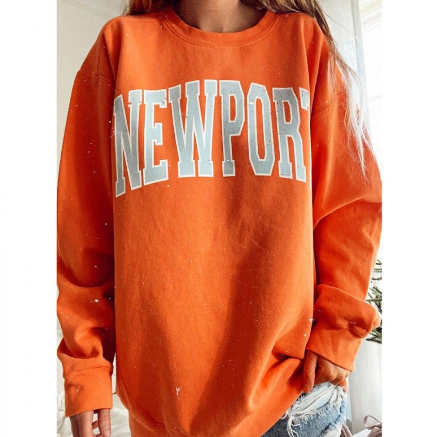 Women'S Favoshape | Women'S Newport Printed Loose Crewneck Sweatshirt Orange