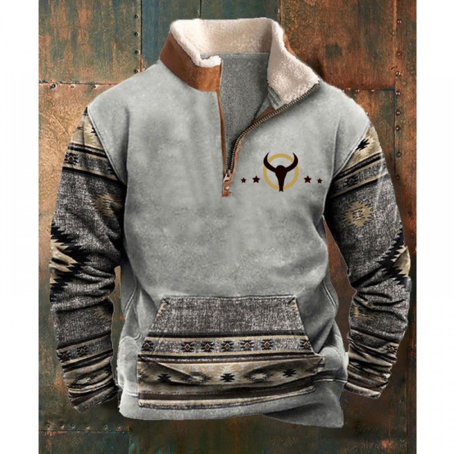 Men'S Favoshape | Men'S Vintage Cowboy Pocket Polo Sweatshirt