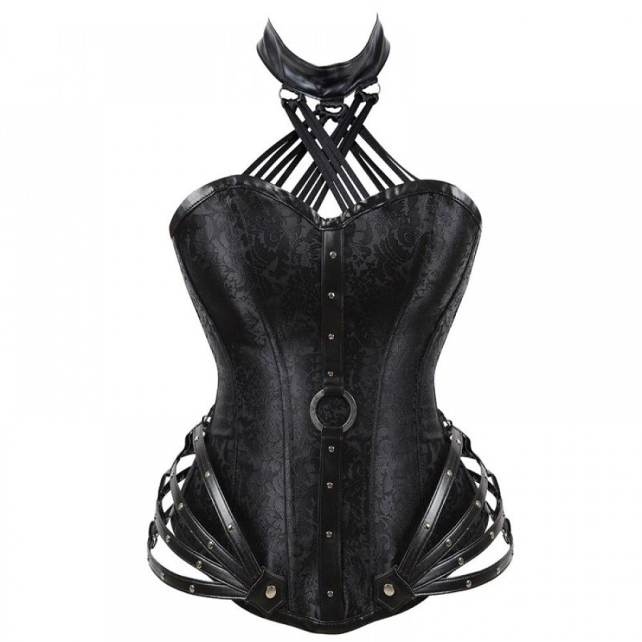 Corsets Favoshape | Women'S Gothic Steel Boned Lace-Up Corset Steampunk Floral Halter Bustier With Zipper