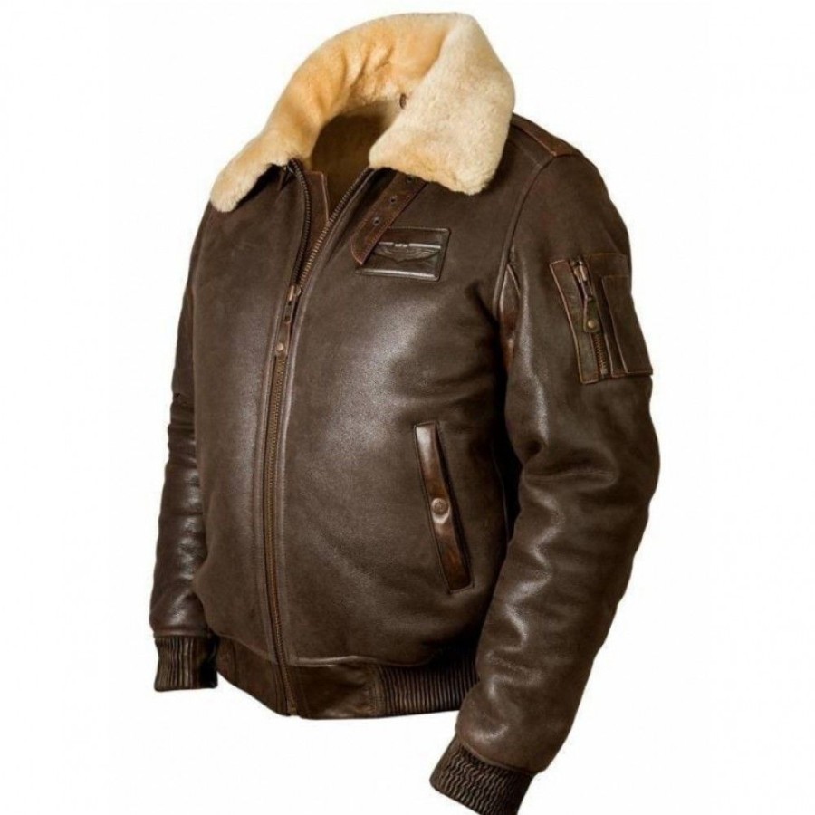 Men'S Favoshape | Men'S Artificial Sheepskin Fur Lined Leather Aviator Bomber Jacket Coffee