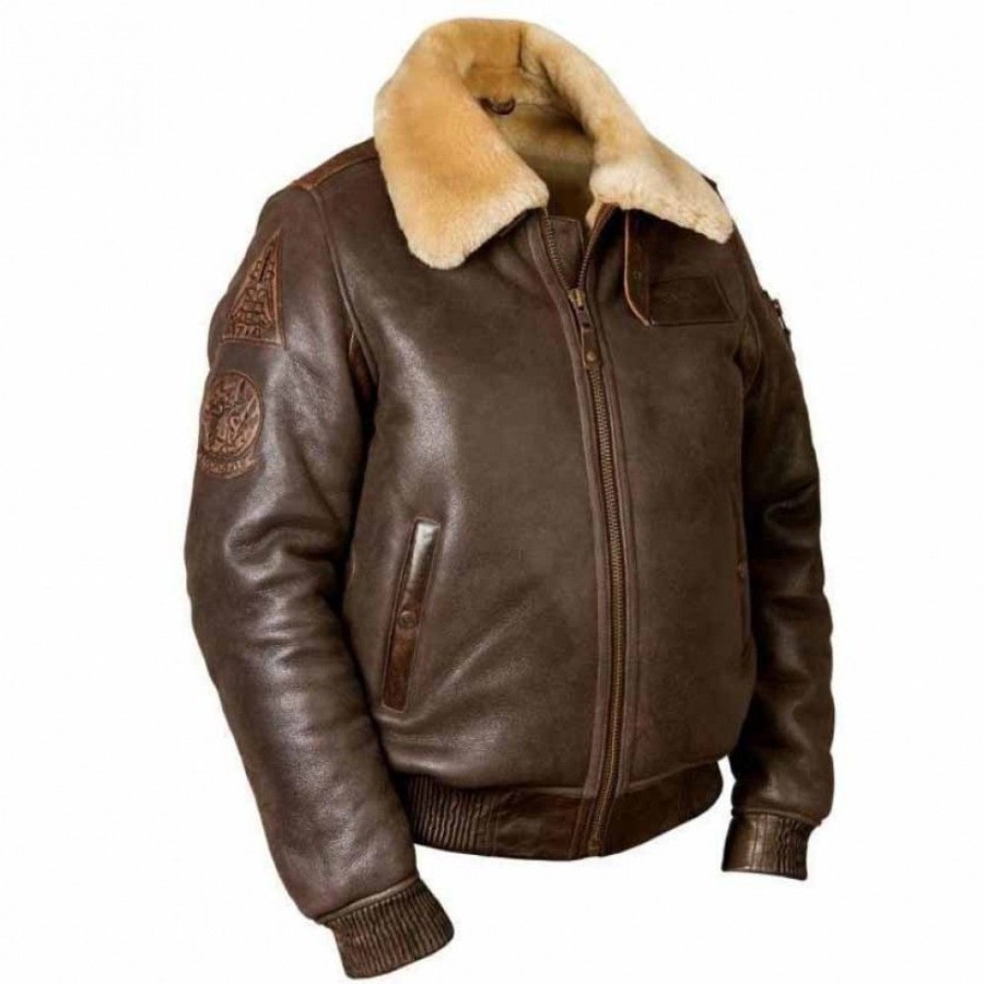 Men'S Favoshape | Men'S Artificial Sheepskin Fur Lined Leather Aviator Bomber Jacket Coffee