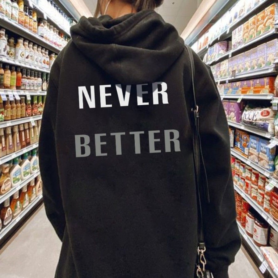 Women'S Favoshape | Oversized Never Better Printed Hoodie Black