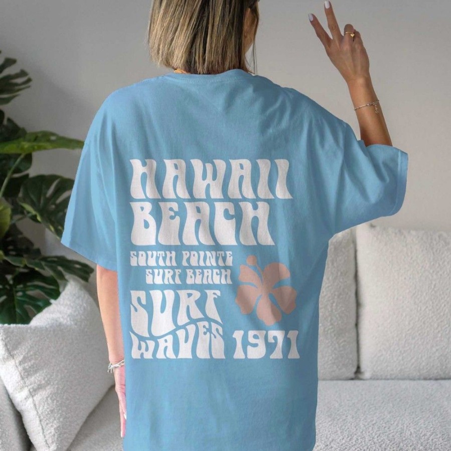 Women'S Favoshape | Women'S Hawaii Beach Surf Waves 1971 Printed T-Shirt Blue