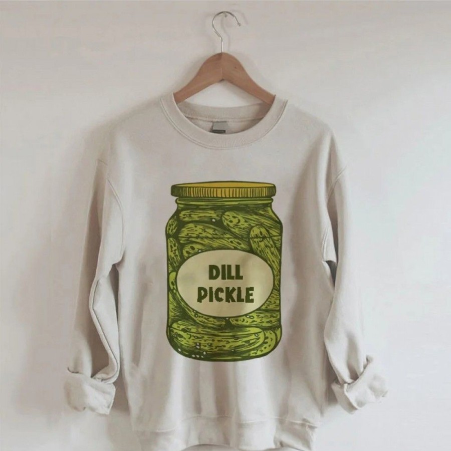 Women'S Favoshape | Vintage Dill Pickle Canned Sweatshirt Khaki