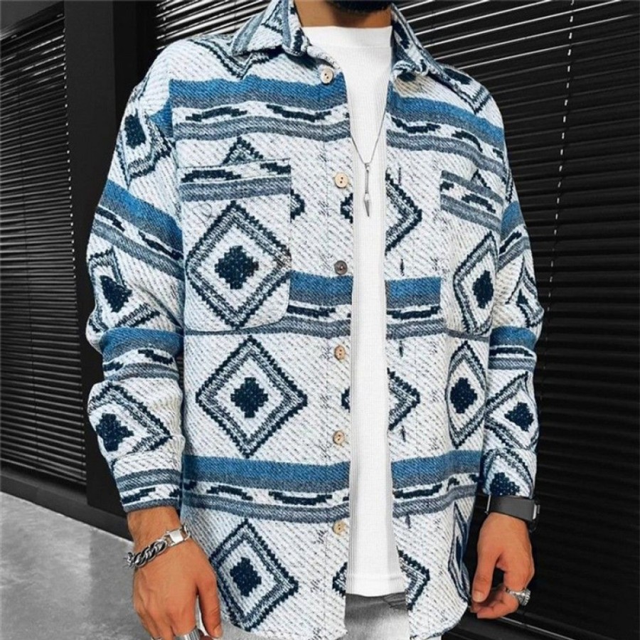 Men'S Favoshape | Men'S Western Aztec Button Up Shirt Jacket