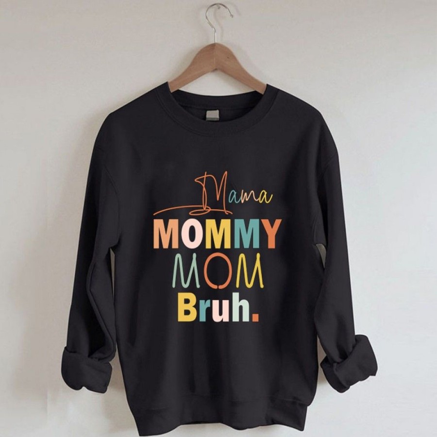 Women'S Favoshape | Women'S Mama Mommy Mom Bruh Trendy Mom Club Sweatshirt Black