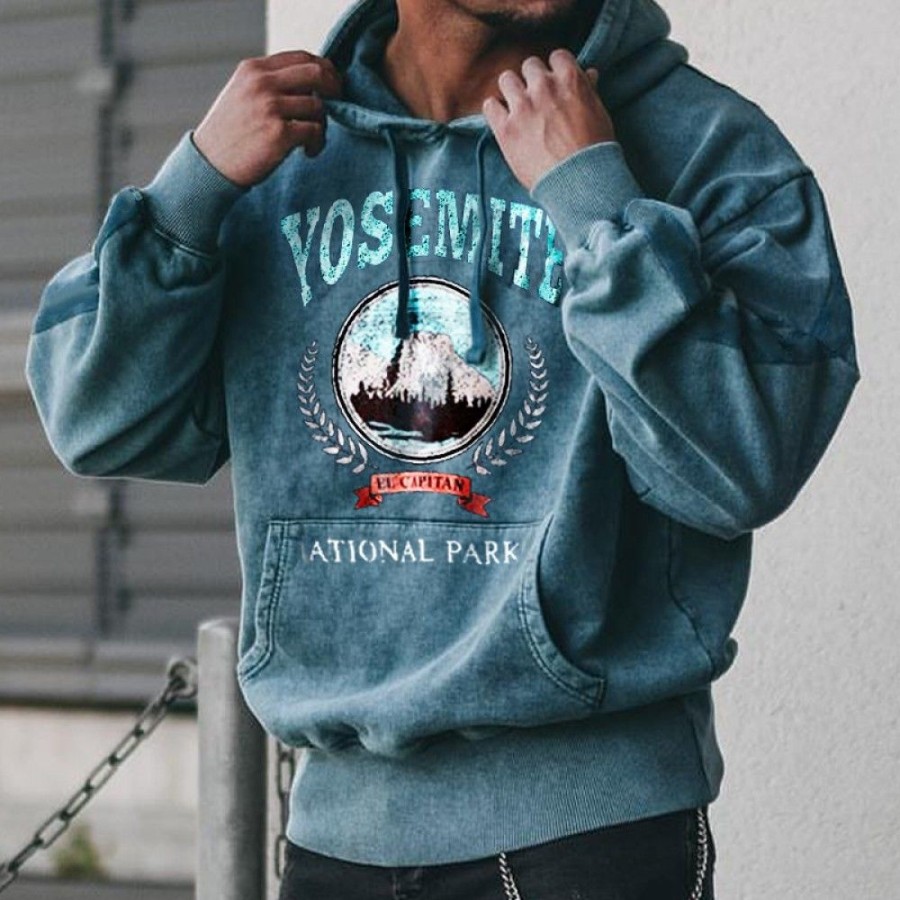 Men'S Favoshape | Men'S Vintage Yosemite National Park Hoodie Blue