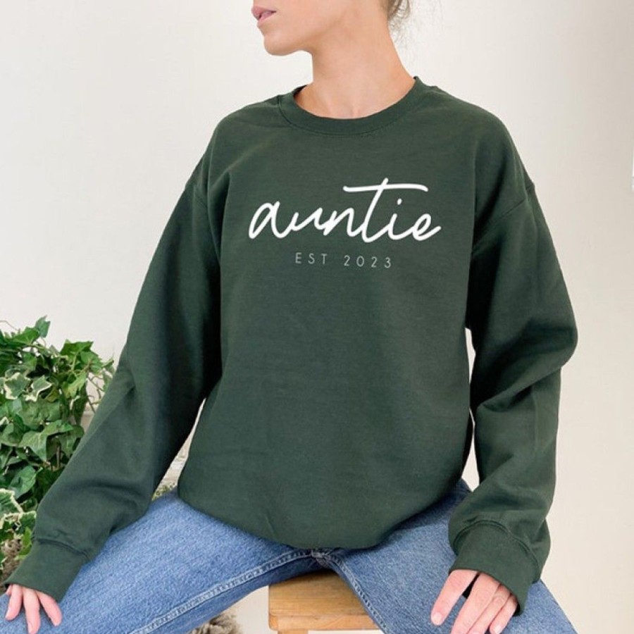 Custom Favoshape | Custom Auntie Est Sweatshirt Holiday Auntie Gifts