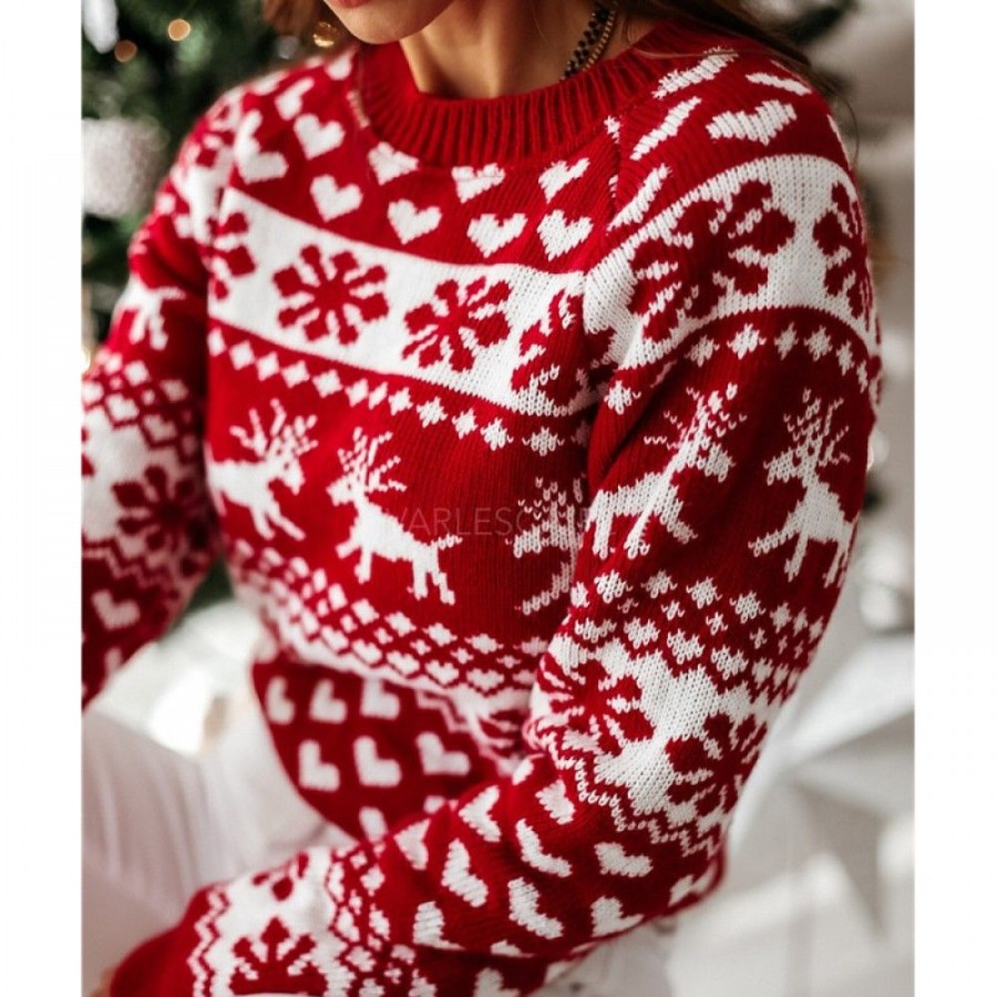 Ugly Sweater Favoshape | Women'S Raglan Sleeve Jacquard Knitted Christmas Sweater