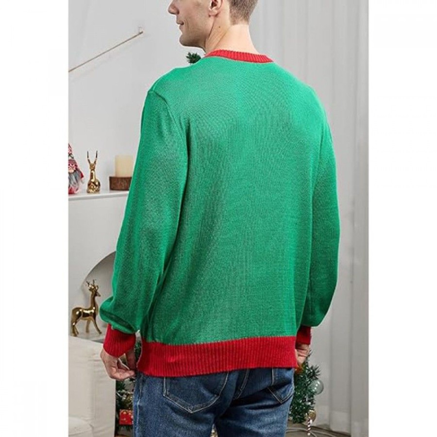 Ugly Sweater Favoshape | Men'S Dinosaur Tree Pattern Ugly Christmas Sweater Green