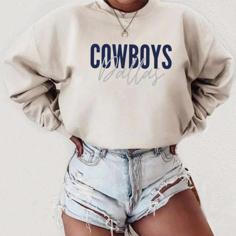 Women'S Favoshape | Women'S Chic Cowboys Dallas Crewneck Sweatshirt