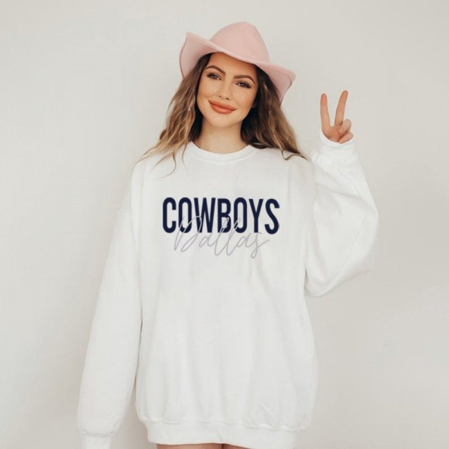 Women'S Favoshape | Women'S Chic Cowboys Dallas Crewneck Sweatshirt