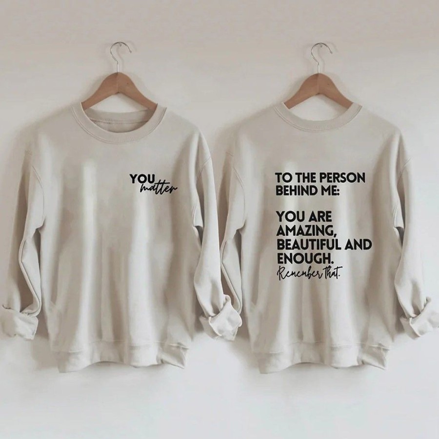 Women'S Favoshape | Women'S You Are Amazing Beautiful And Enough Crewneck Sweatshirt Khaki