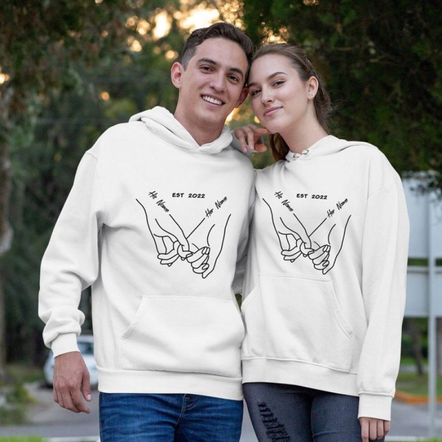 Custom Favoshape | Custom Lovers Holding Hands Romantic Couple Valentines Day Hoodies