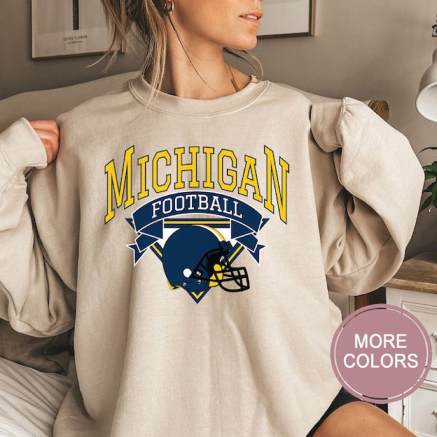 Women'S Favoshape | Women'S Michigan Football Season Crewneck Sweatshirt