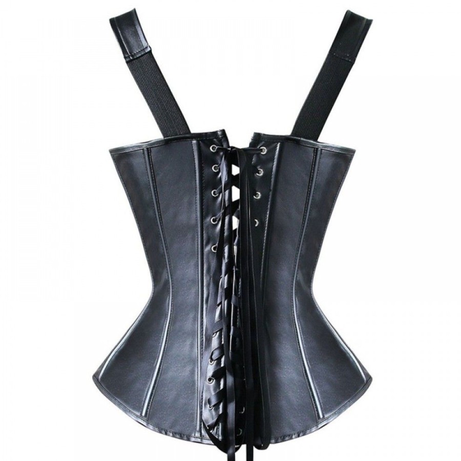 Corsets Favoshape | Women'S Steampunk Waist Cincher Overbust Corset Leather Buckle Up Basque Bustier Black