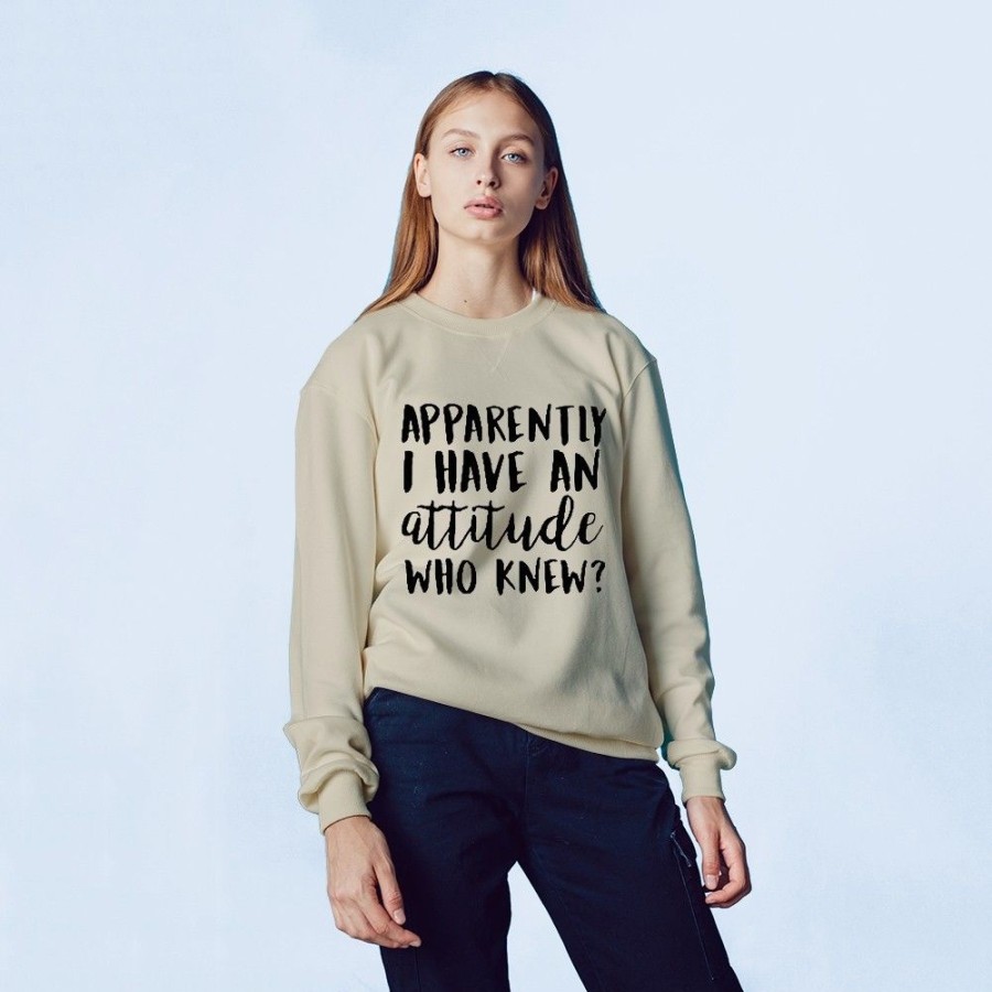 Women'S Favoshape | Apparently I Have An Attitude Who Knew Printed Crewneck Sweatshirt Khaki