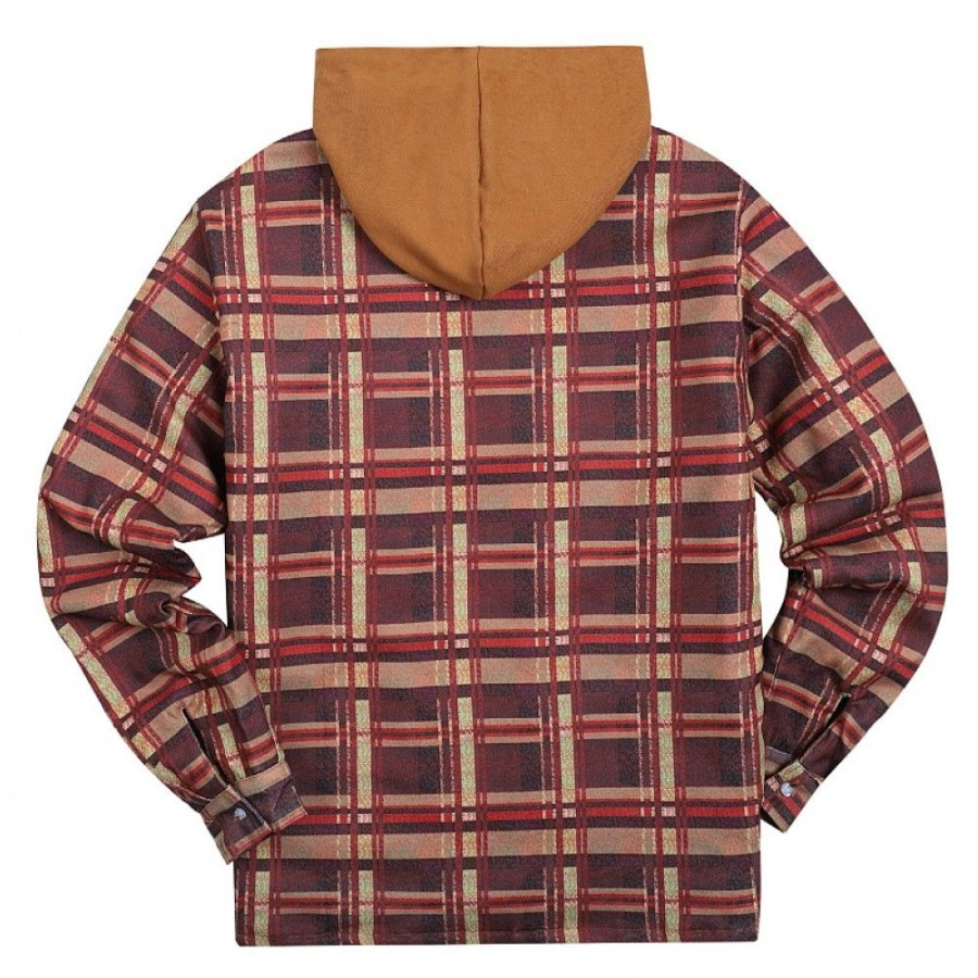 Men'S Favoshape | Men'S Western Plaid Shirt Lined Zip Up Hooded Thicked Flannel Winter Jacket