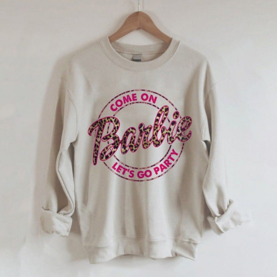 Women'S Favoshape | Come On Barbie Let'S Go Party Leopard Crew Neck Sweatshirt