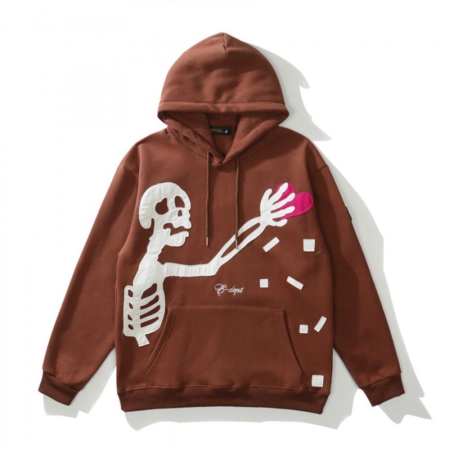 Men'S Favoshape | Hip Hop Streetwear Stolen Hearts Skeleton Oversized Hoodie Coffee