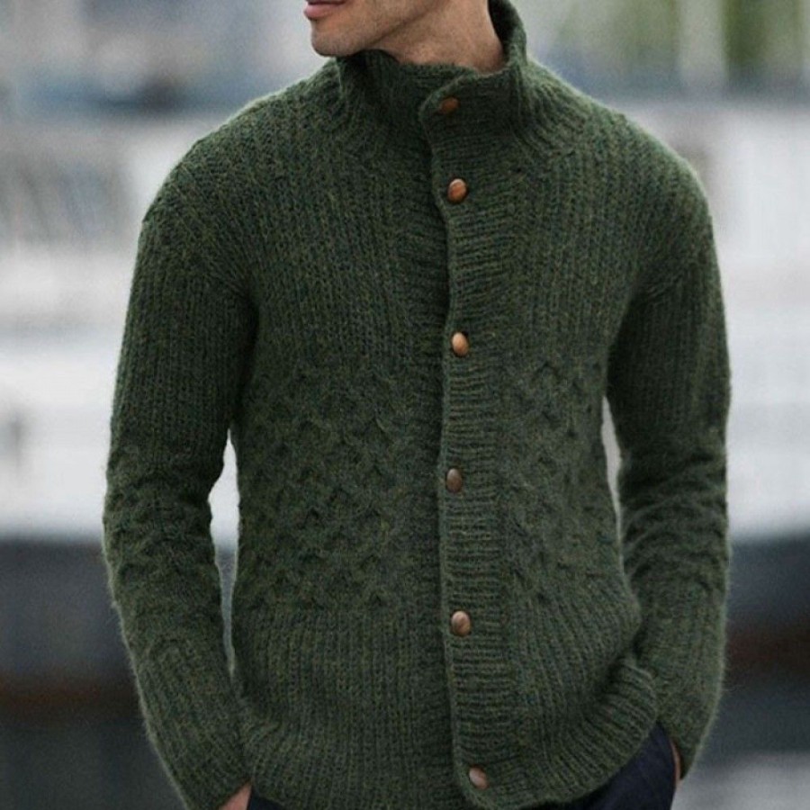 Men'S Favoshape | Men'S Irish Forest Shawl Neck Wool Cable Knit Cardigan Green