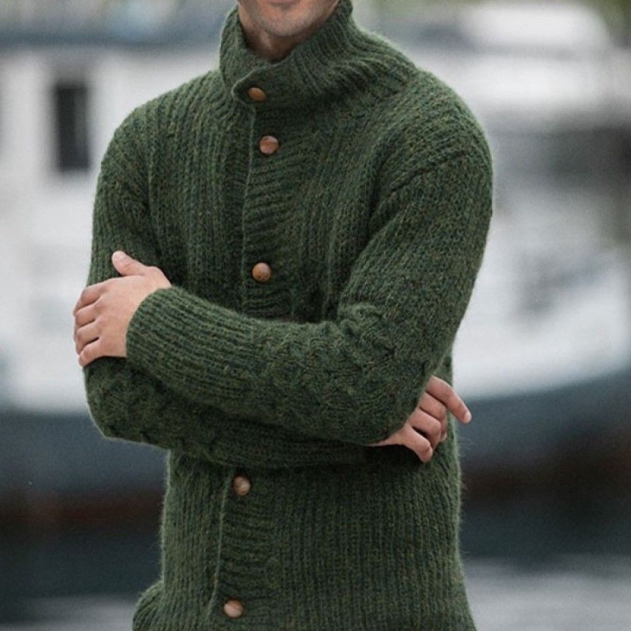 Men'S Favoshape | Men'S Irish Forest Shawl Neck Wool Cable Knit Cardigan Green