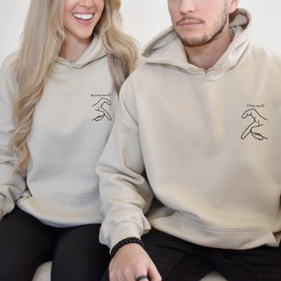 Custom Favoshape | Couple Hand Heart Portrait I Love You Couple Hoodies