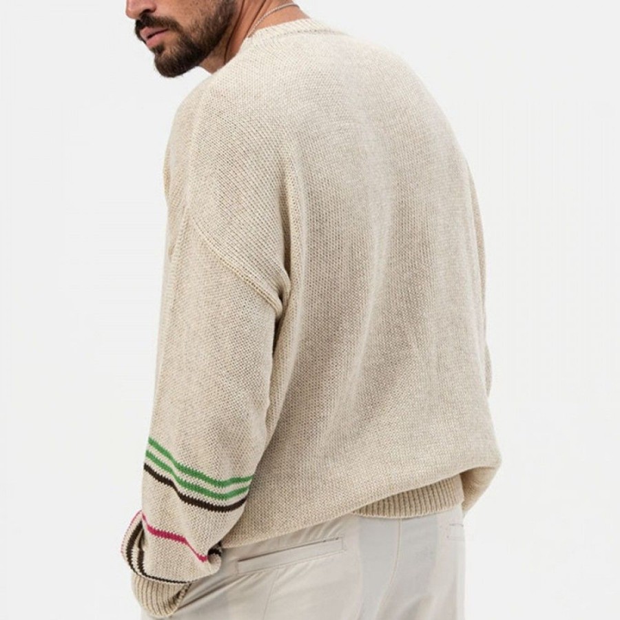 Men'S Favoshape | Men'S Western Thin Knit Round Neck Pullover Sweater Apricot