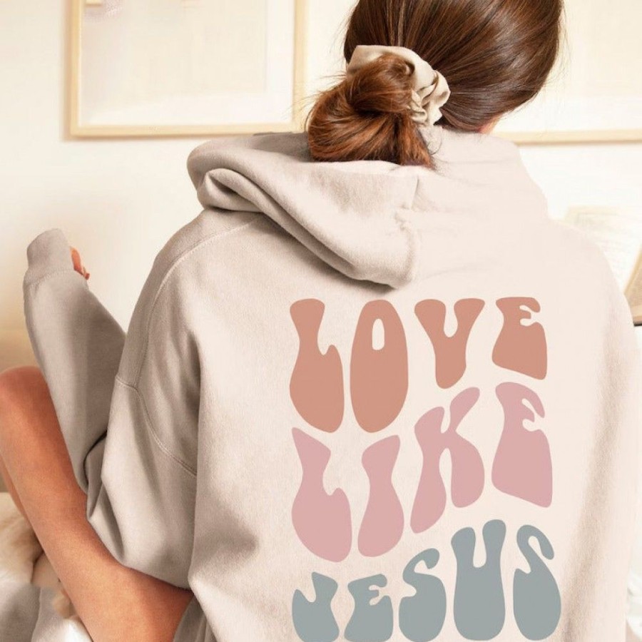 Women'S Favoshape | Women'S Love Like Jesus Hoodie Khaki