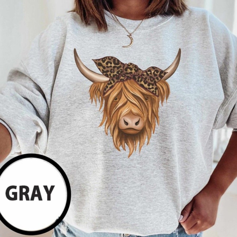 Women'S Favoshape | Women'S Retro Highland Cow Sweatshirt