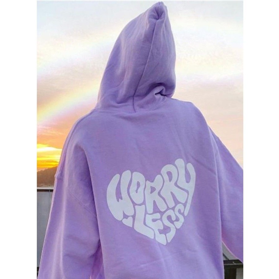 Women'S Favoshape | Women'S Worry Less Printed Loose Hoodie Purple