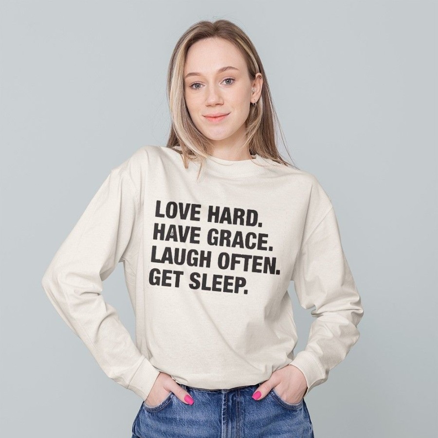 Women'S Favoshape | Women'S Love Hard Have Grace Laugh Often Get Sleep Crewneck Sweatshirt Khaki