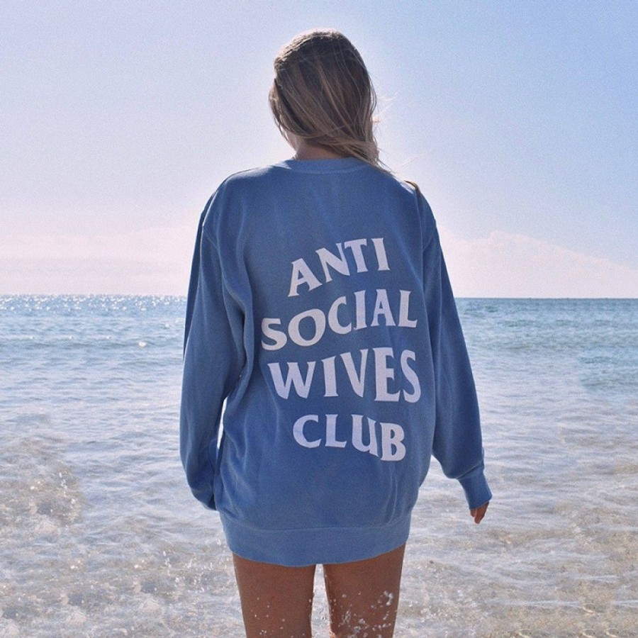 Women'S Favoshape | Women'S Honeymoon Anti Social Wives Club Sweatshirt Blue