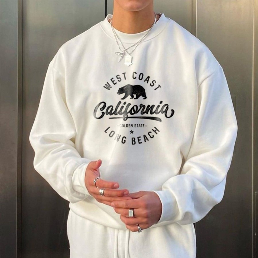 Men'S Favoshape | Men'S California Golden State West Coast Long Beach Sweatshirt White