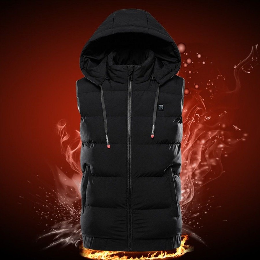 Men'S Favoshape | Unisex 9 Zones Heated Sleeveless Winter Windproof Hooded Warm Vest