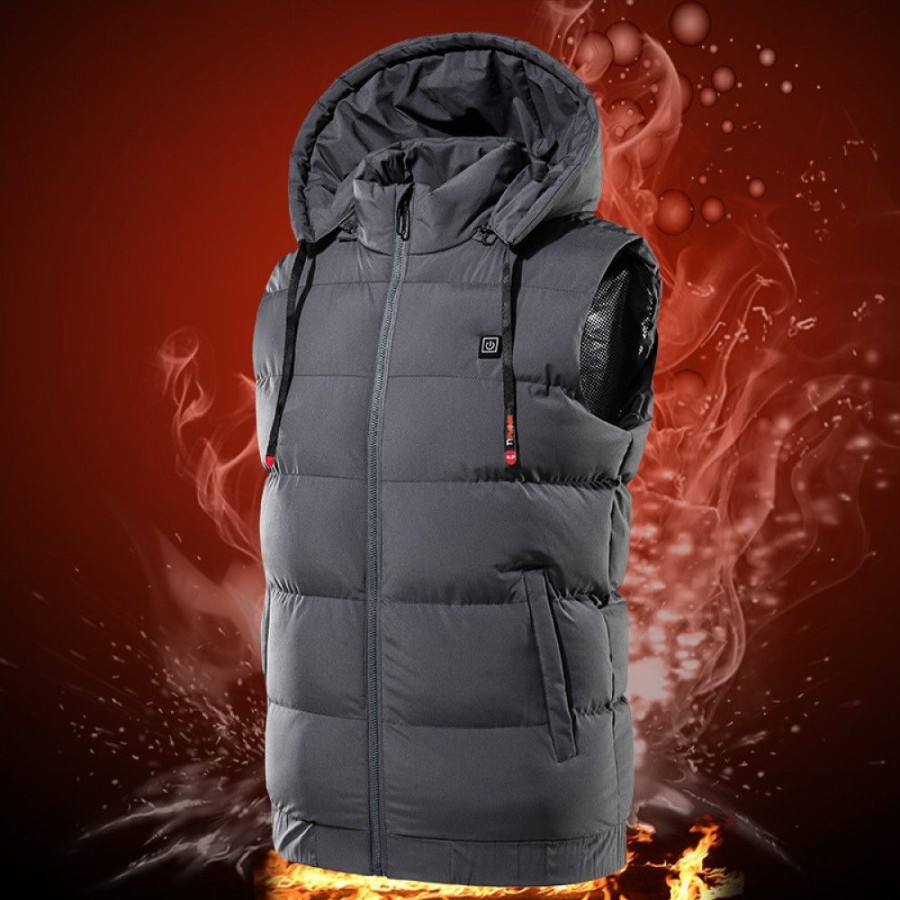 Men'S Favoshape | Unisex 9 Zones Heated Sleeveless Winter Windproof Hooded Warm Vest