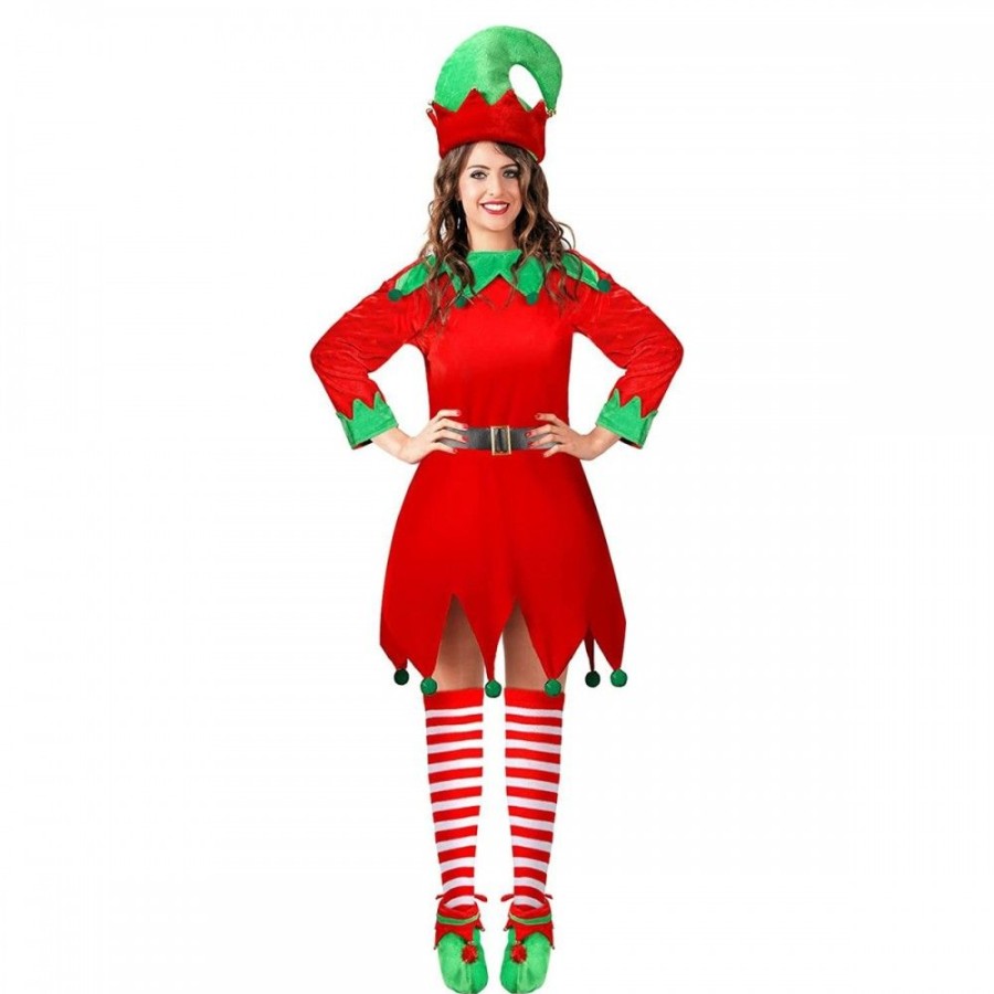 Ugly Sweater Favoshape | Women'S Christmas Elf Cosplay 4 Pack Set Santa'S Helper Costume Dress Red