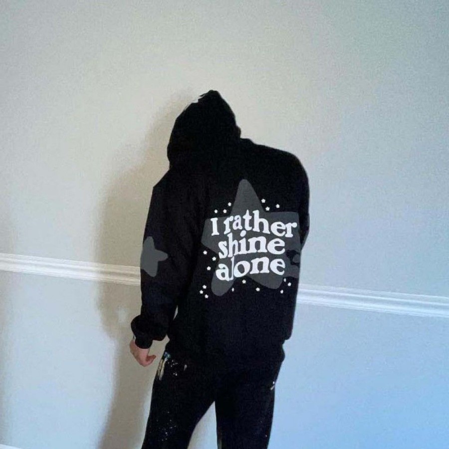 Men'S Favoshape | Men'S Hip Hop I Rather Shine Alone Hoodie Black