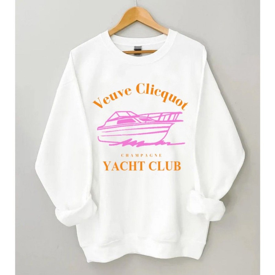 Women'S Favoshape | Women'S Preppy Champagne Yacht Club Crewneck Sweatshirts